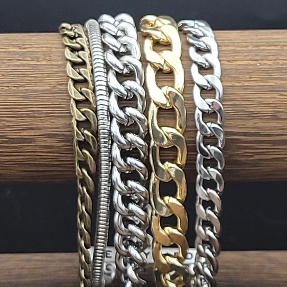 Jenny Bird Mixed Metal Multi Strand Chain Bracelet Size 7-8.5 Industrial Y2K